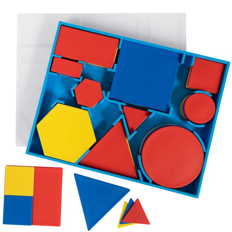 Learning Advantage edxeducation Relational Attribute Blocks - Set of 60 - Math Supplies for Early Math - 5 Shapes + 2 Sizes + 3 Colors + 2 Thicknesses + storage tray - Image 1